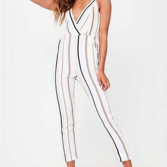 2/$30 Missguided White Striped Jumpsuit - Picture 1 of 5